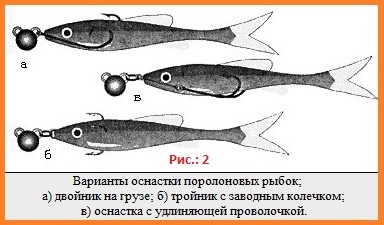 Варианты оснащения поролоновых рыбок крючками